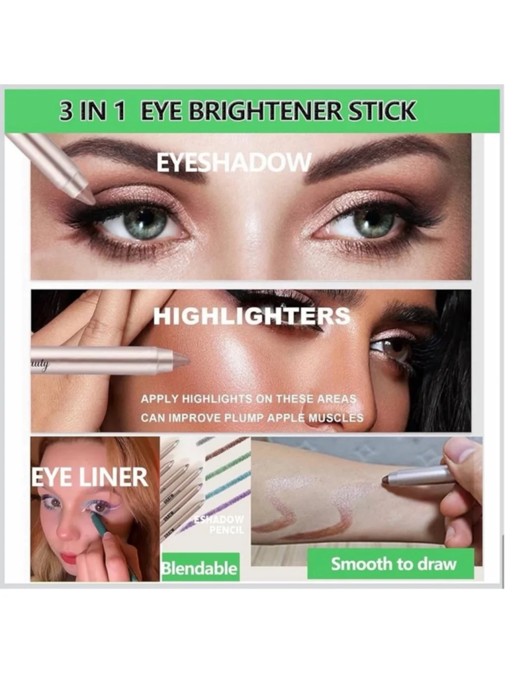 NEW 2 Blendable Creamy eyeshadow Eye Brightener Stick Waterproof Pencil Liner